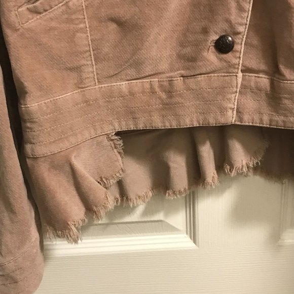 Free People Mauve Velvet Military Blazer with Ruffle Hem, Size M - Picture 8 of 9